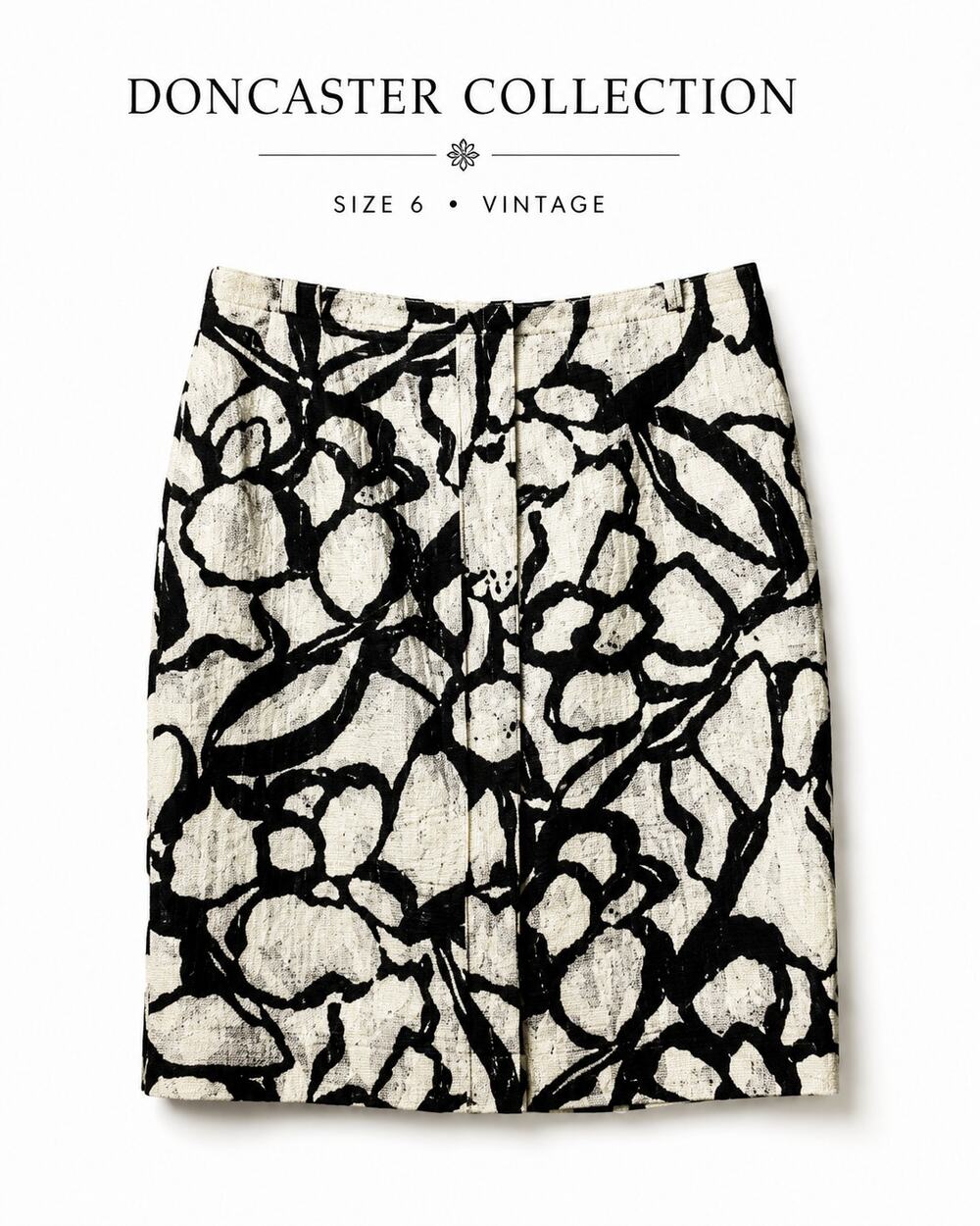 Doncaster Collection Black White Floral Pencil Skirt Cotton Size 6 Vintage USA